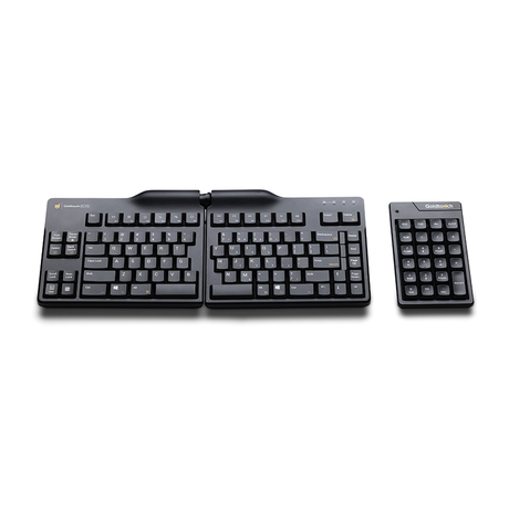 A bundle consisting of an adjustable ergonomic keyboard and a standalone numeric keypad, both with black keys and a modern design.