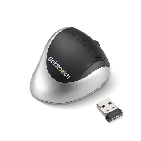 A Goldtouch Bluetooth ergonomic Comfort Mouse next to a USB dongle adapter.