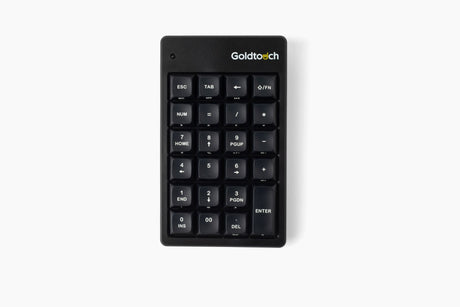 A black Goldtouch Elite Numeric Keypad with mechanical keys, designed for use with a keyboard and mouse.