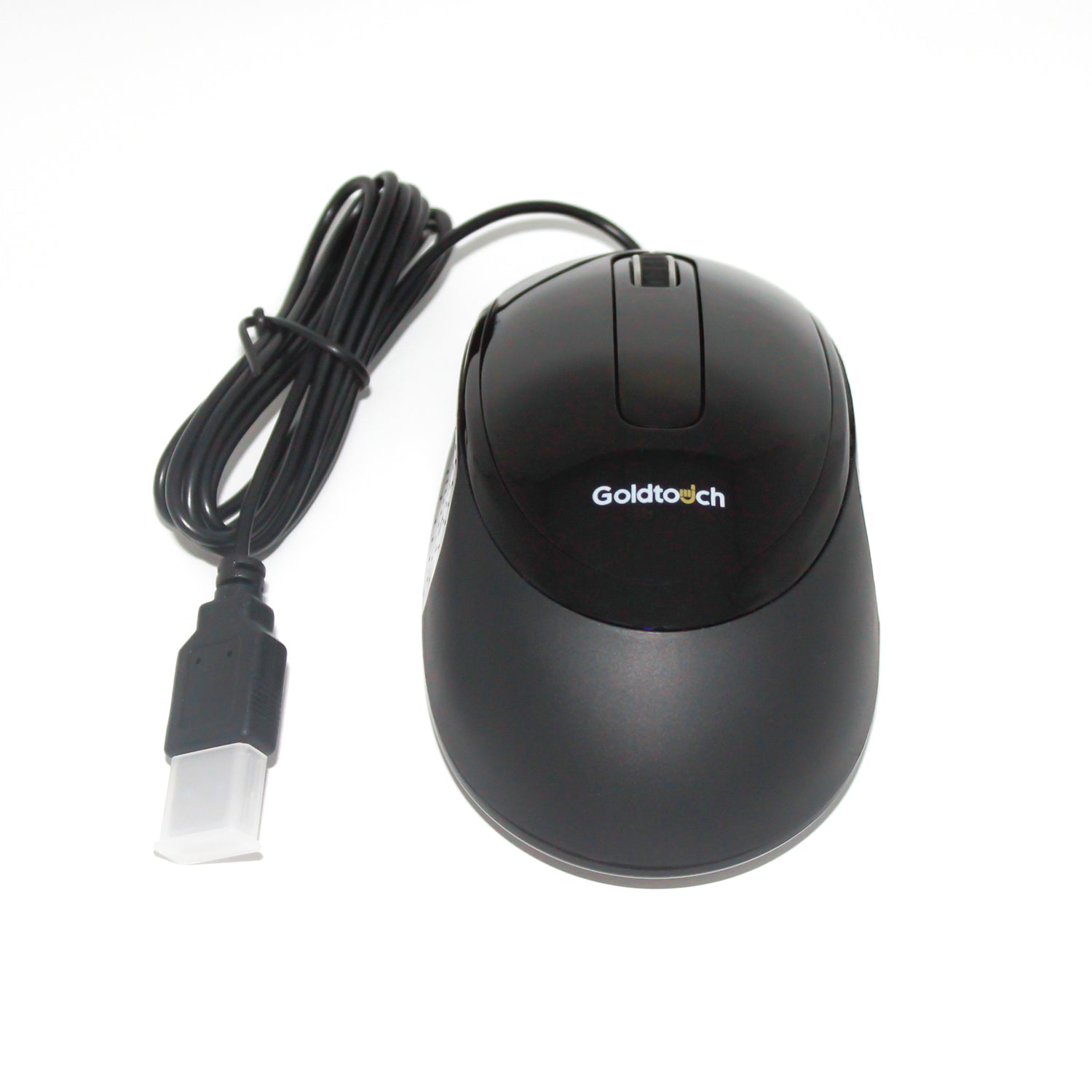An image of a Goldtouch Ambidextrous Mouse Wired top view on a white background.
