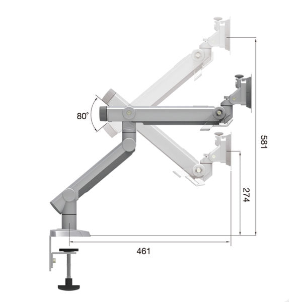 Dynafly adjustable monitor arm - dimensions