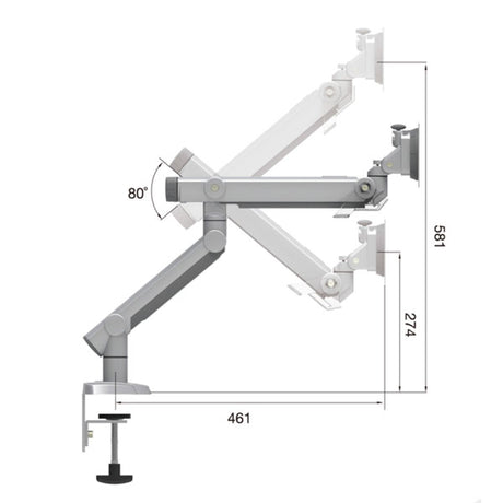 Dynafly adjustable monitor arm - dimensions
