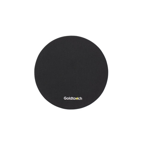 A black Round Mouse Pad with the Goldtouch brand logo on the bottom center.