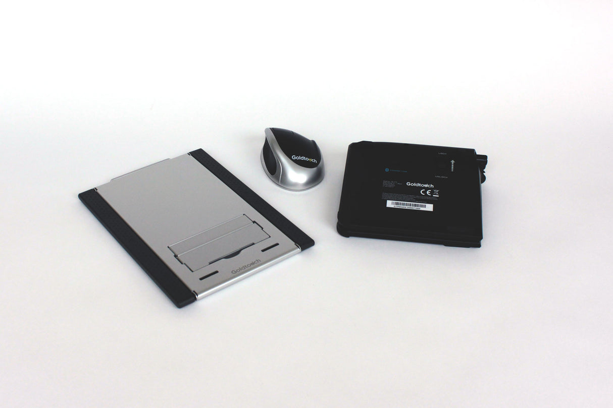 Bluetooth mobile bundle - Goldtouch Comfort Mouse, Go!2 Keyboard, and Go! Tablet Stand.