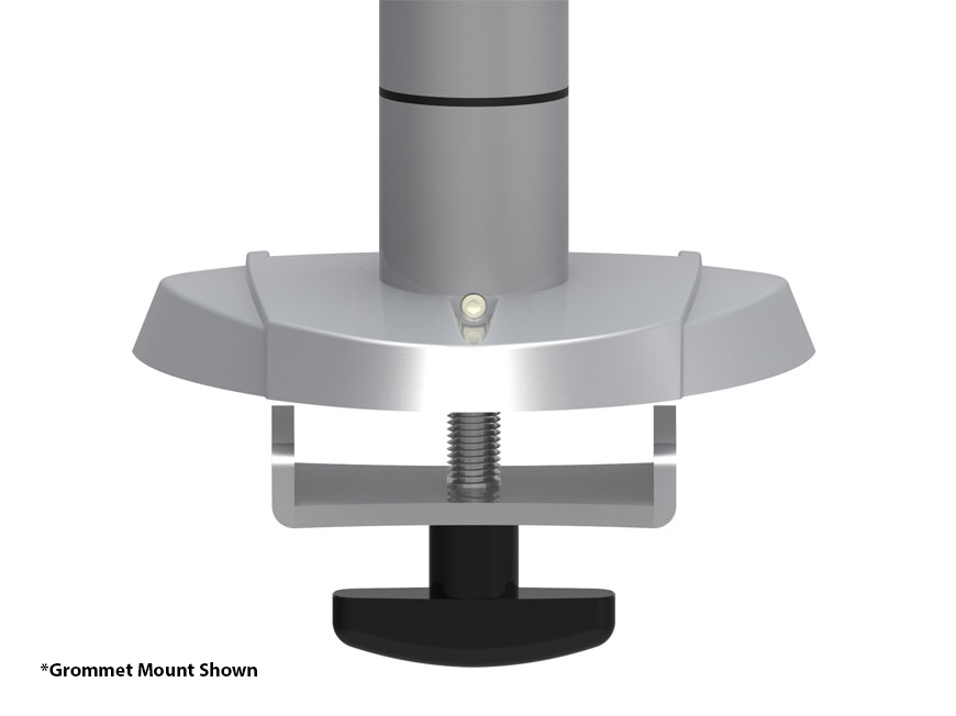 A closeup of a Goldtouch Monitor Arm grommet base mount on a white background.