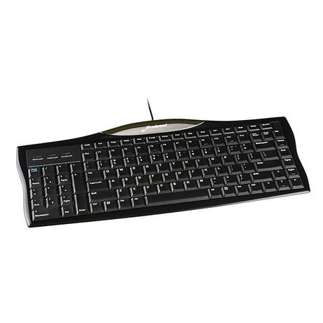 An image of an Evoluent R3K reduced reach right handed keyboard with keypad on the left side of the keyboard.