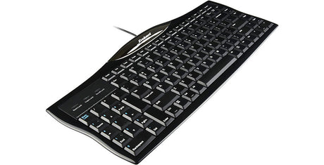 An image of an Evoluent R3K reduced reach right handed keyboard with the keypad on the left side of the keyboard.