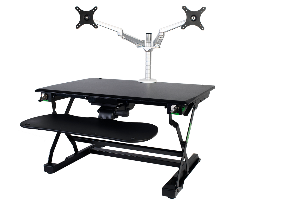An image of a Goldtouch EasyLift Desk and Dual Monitor Arm  on a white background.