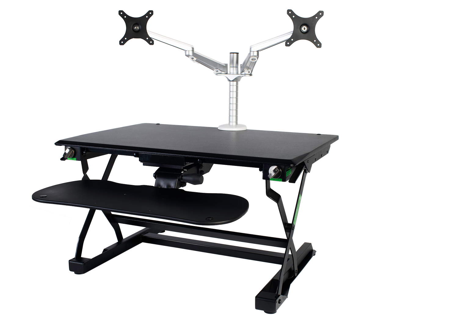 An image of a Goldtouch EasyLift Desk and Dual Monitor Arm  on a white background.