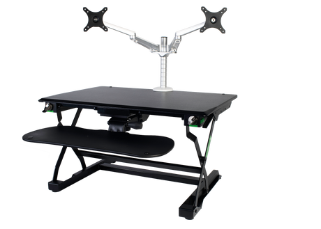 An image of a Goldtouch EasyLift Desk and Dual Monitor Arm  on a white background.