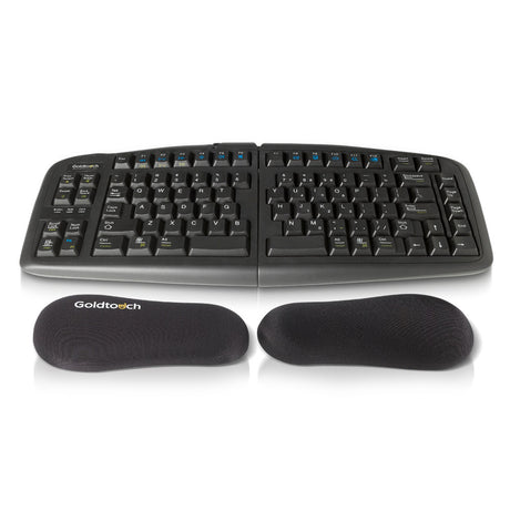 Goldtouch Wrist Rests in front of V2 Keyboard on a white background.