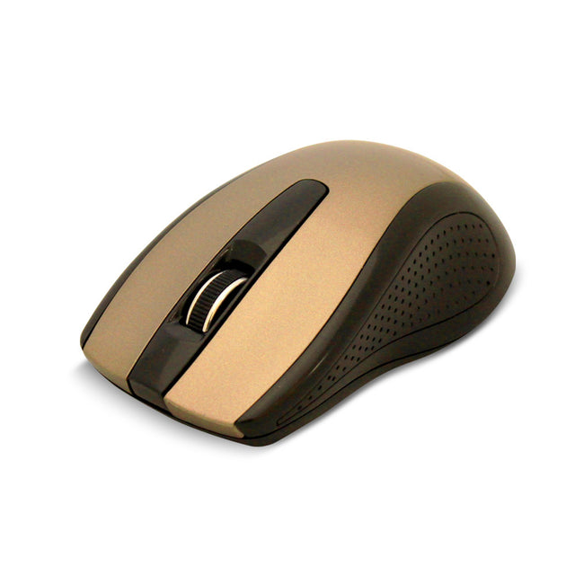 Goldtouch wireless ambidextrous mouse in a gold color with a classic design, showing the top view on a white background.