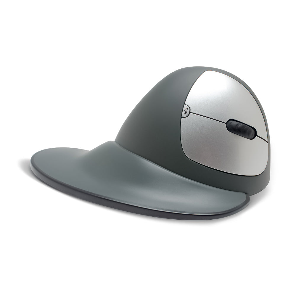 An image of a Semi-Vertical Mouse Wireless side angle with attachment flange.