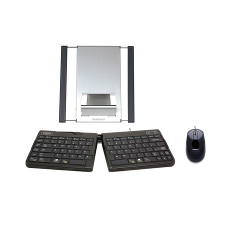 Keyboard, mouse, and stand on a white background