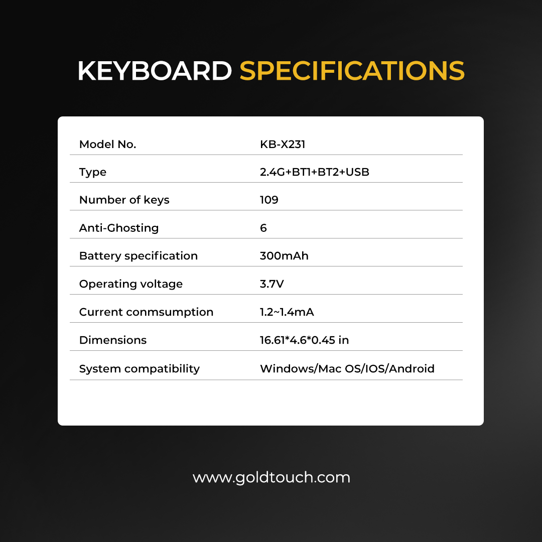 Trident Standard Keyboard | USB + 2.4 Ghz + 2 Bluetooth Channels extra image