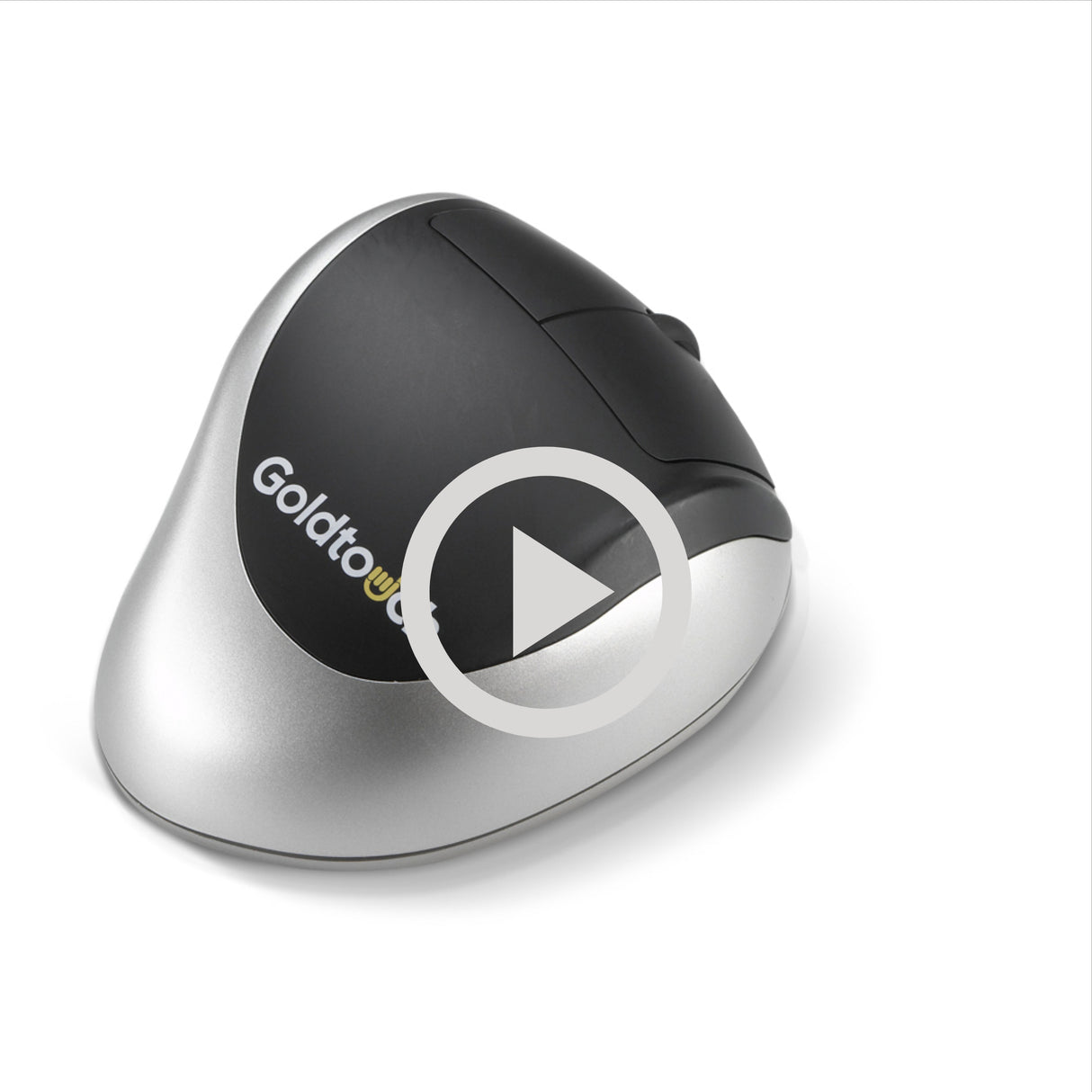 A video thumbnail image with a play button featuring the Goldtouch Comfort Mouse (USB) on a white background. 