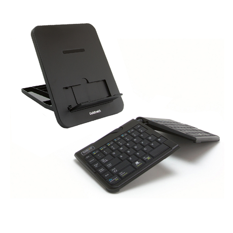 A black Goldtouch Go!2 Mobile Keyboard with a black Composite Resin Go! Travel Laptop & Tablet Stand.