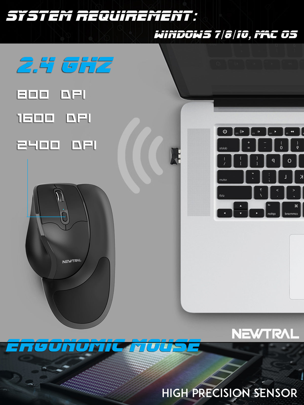 Black Newtral 3 Ergonomic Mouse | Wireless | Medium - KOV-N300BWM ...