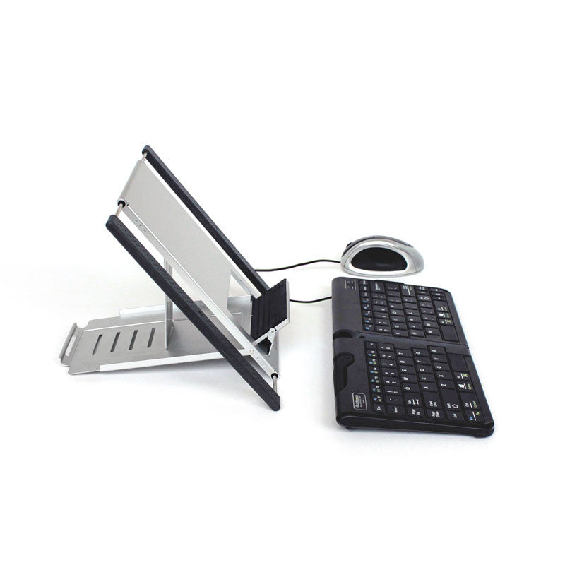 laptop stand, wired mouse and keyboard